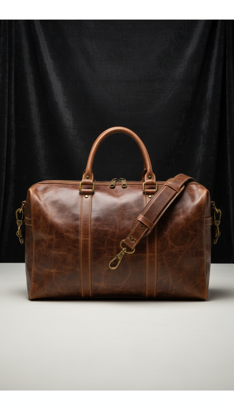 Antique Bronze leather weekender bag